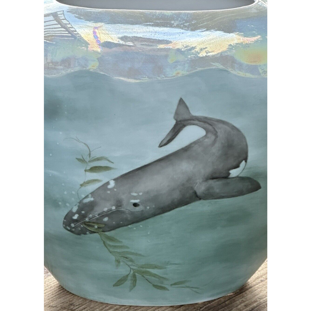 Vintage Handmade Painted Whale Ocean Porcelain Pillow Vase Decor Signed Inger - Picture 3 of 10